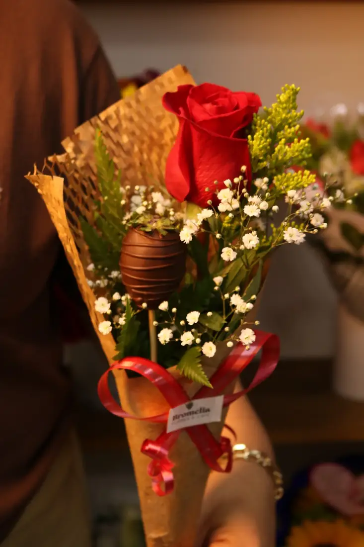 Rosa vermelha com morango no chocolate